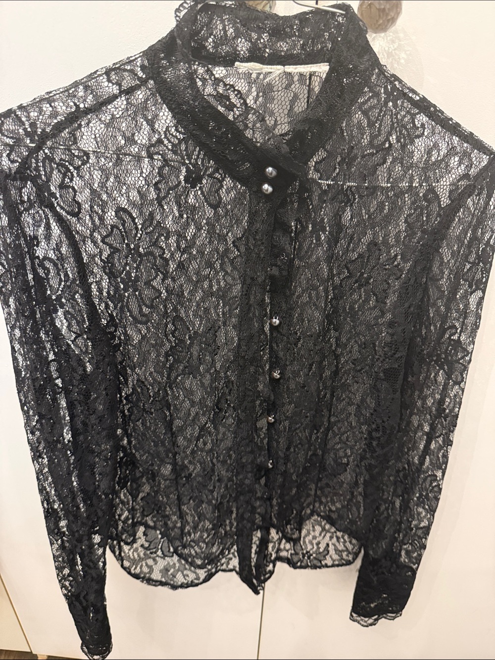 Black Lace Button-Up Blouse - Elegant Women's Top